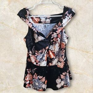 Charlotte Russe Black Floral Velvet Blouse
